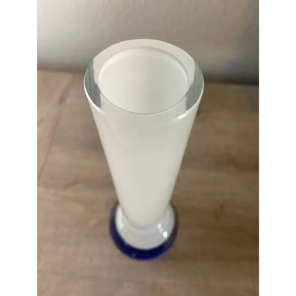 Glass Art Vase White Clear and Blue